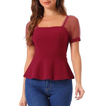 Women's Square Neck Elegant Puffy Sleeve Peplum Tops