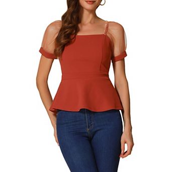 Women's Square Neck Elegant Puffy Sleeve Peplum Tops