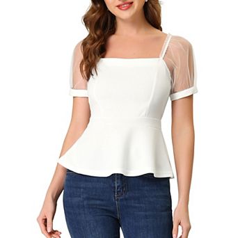 Women's Square Neck Elegant Puffy Sleeve Peplum Tops