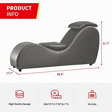 60" Yoga Chaise Lounge Chair with Adjustable Head Cushion, Small Curved Indoor