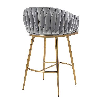 26 Inch Velvet Counter Height Bar Stools with Wave Back and Golden Chromed Base Set