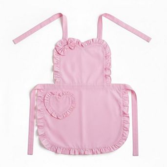 Ruffle Trim Valentine Heart Pocket Kitchen Apron with Adjustable Neck and Waist Ties