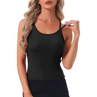 Women's Camisole Sleepwear Lounge Built-in Bra Solid Color Casual Double Straps Tank Pajama Tops