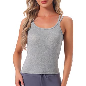 Women's Camisole Sleepwear Lounge Built-in Bra Solid Color Casual Double Straps Tank Pajama Tops