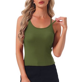 Women's Camisole Sleepwear Lounge Built-in Bra Solid Color Casual Double Straps Tank Pajama Tops