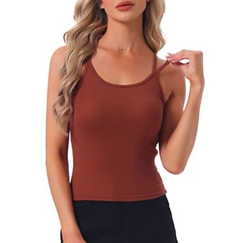 Women's Camisole Sleepwear Lounge Built-in Bra Solid Color Casual Double Straps Tank Pajama Tops