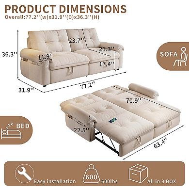 2-in-1 Multifunctional Convertible Sofa Bed with Easy Conversion Steel Frame for Apartment