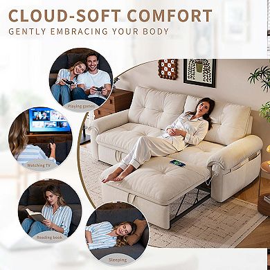 2-in-1 Multifunctional Convertible Sofa Bed with Easy Conversion Steel Frame for Apartment