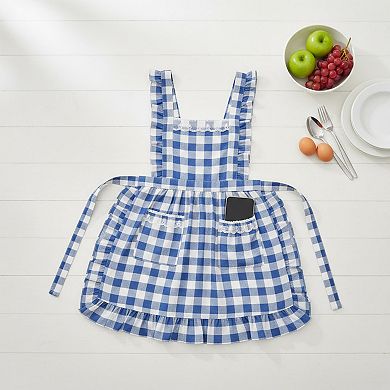 Ruffle Trim Striped Kitchen Apron with Dual Front Pockets Adjustable Waist Ties