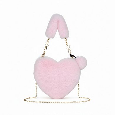 Women's Plush Heart-Shaped Crossbody Handbag with Chain Strap