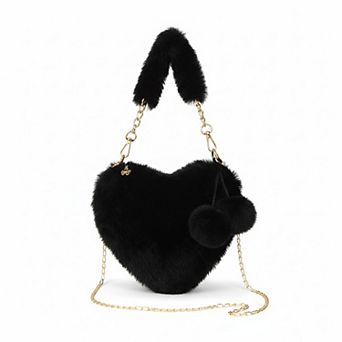 Women's Plush Heart-Shaped Crossbody Handbag with Chain Strap