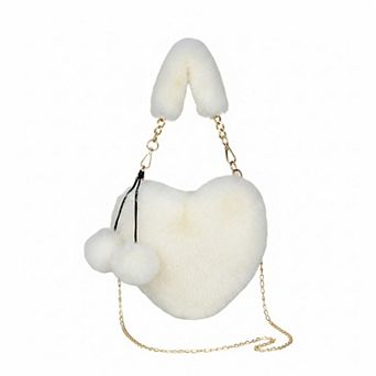 Women's Plush Heart-Shaped Crossbody Handbag with Chain Strap