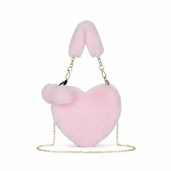Women's Plush Heart-Shaped Crossbody Handbag with Chain Strap