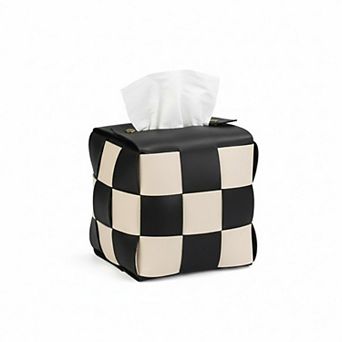 Woven Checkered Tissue Box Cover with Soft Structured Design