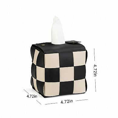 Woven Checkered Tissue Box Cover with Soft Structured Design