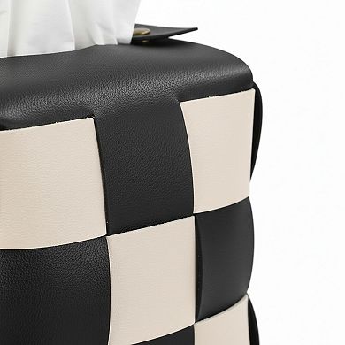 Woven Checkered Tissue Box Cover with Soft Structured Design