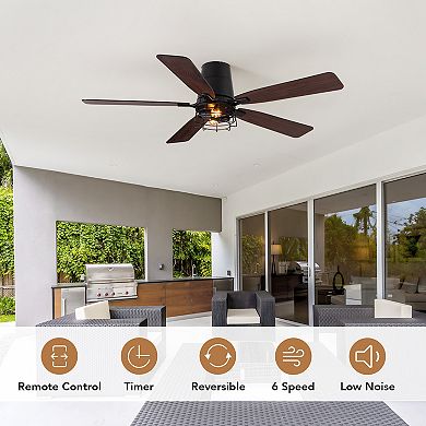 Moooni 52" Industrial Wood & Iron Ceiling Fan with Remote,2 Lights