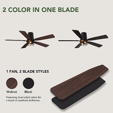 Moooni 52" Industrial Wood & Iron Ceiling Fan with Remote,2 Lights