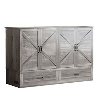 63" W Queen Murphy Cabinet Bed with Tri-Folding Mattress, Charging Station & Drawer Storage for Home