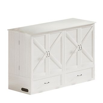 63" W Queen Murphy Cabinet Bed with Tri-Folding Mattress, Charging Station & Drawer Storage for Home