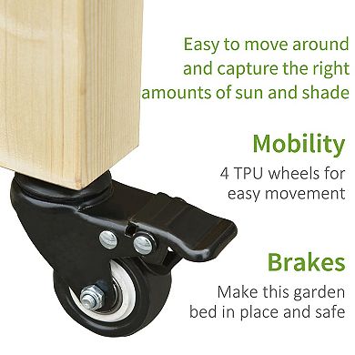 Wooden Raised Garden Bed Elevated Planter Box with Wheels - 47 in
