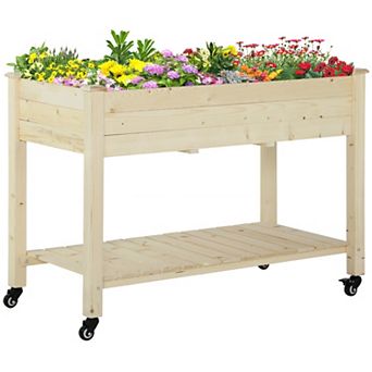 Wooden Raised Garden Bed Elevated Planter Box with Wheels - 47 in