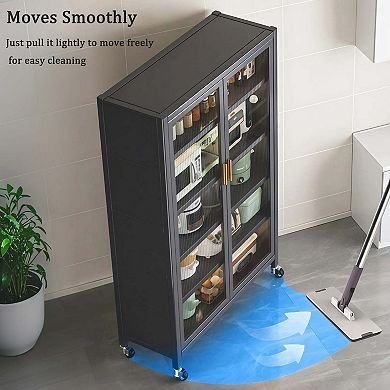 65 Inch Metal Kitchen Pantry Storage Cabinet with Transparent Door and Adjustable Shelves