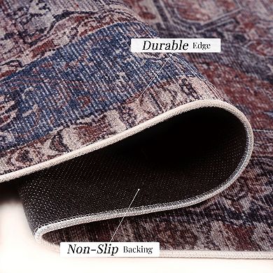 Machine Washable Non-Slip Chenille Rug 5x8ft, Family & Pet Friendly for Entryway Bedroom