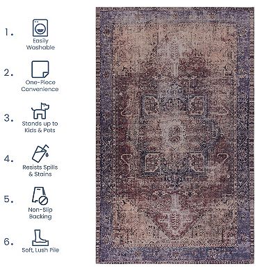 Machine Washable Non-Slip Chenille Rug 5x8ft, Family & Pet Friendly for Entryway Bedroom