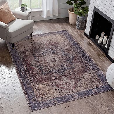Machine Washable Non-Slip Chenille Rug 5x8ft, Family & Pet Friendly for Entryway Bedroom