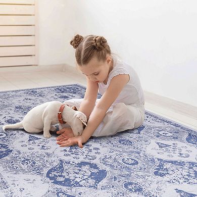 5x8ft Non-Slip & Stain Resistant Chenille Rug, Kid & Pet Safe, Machine Washable, for Home Playroom