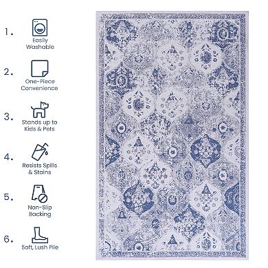 5x8ft Non-Slip & Stain Resistant Chenille Rug, Kid & Pet Safe, Machine Washable, for Home Playroom