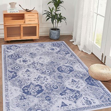 5x8ft Non-Slip & Stain Resistant Chenille Rug, Kid & Pet Safe, Machine Washable, for Home Playroom