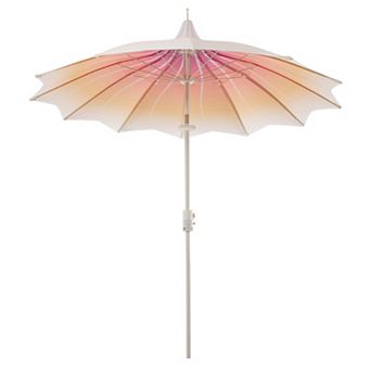 9 ft. Metal Outdoor Pagoda Market Patio Umbrella with Lights