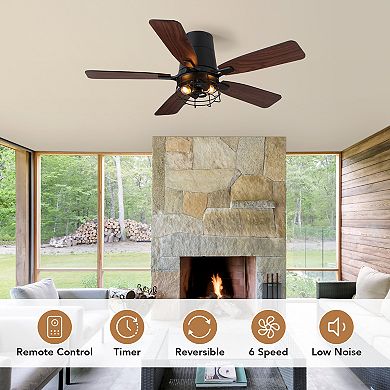 Moooni 42" Industrial Wood & Iron Ceiling Fan with Remote,3 Lights
