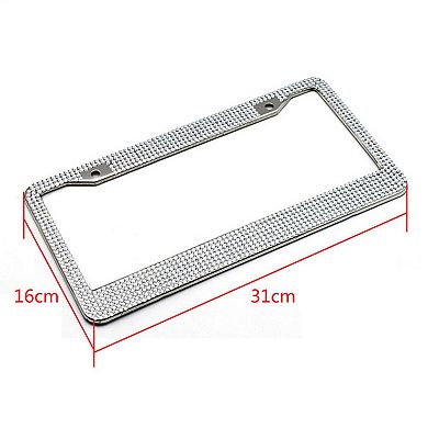 Rhinestone License Plate Frame Sparkling Crystal Metal Car Accessory 12x6.5in