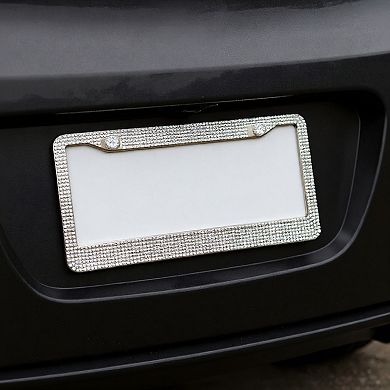 Rhinestone License Plate Frame Sparkling Crystal Metal Car Accessory 12x6.5in