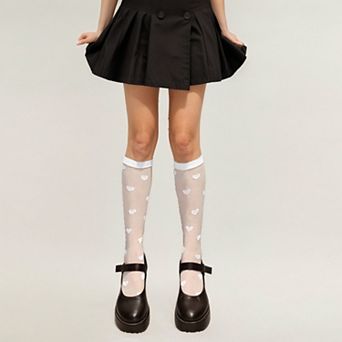 Women's Sheer Knee-High Socks with Heart Pattern Mesh Design