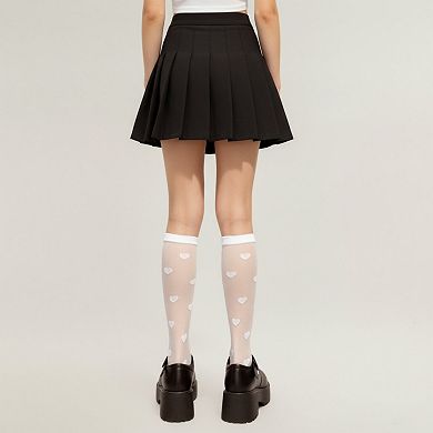Women's Sheer Knee-High Socks with Heart Pattern Mesh Design