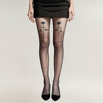 Women's Sheer Tights with Bold Floral Thigh Print Design