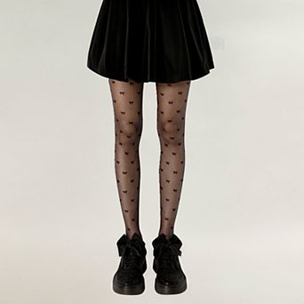 Women's Sheer Tights with Allover Bow Pattern Design