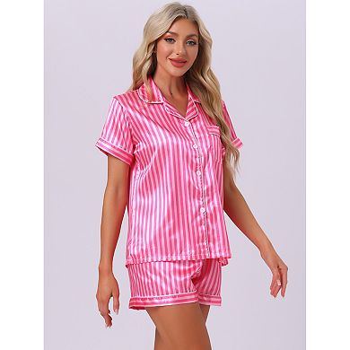 2 Sets Women's 2pcs Pajama Set Button Down Shirt and Shorts Contrast Sleepwear