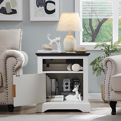 22" Modern Nightstand with Charging Station, 2 Drawer, Open Shelf, Bedside Table for Bedroom