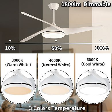 52" Modern 3 ABS Blades Flush Mount Standard Ceiling Fan with Integrated LED and Remote