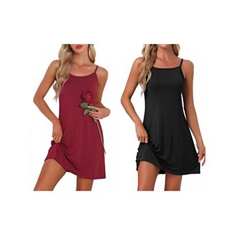 2 Packs Women's Nightgown Modal Soft Spaghetti Dress Crewneck Sleepwear
