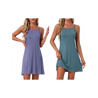 2 Packs Women's Nightgown Modal Soft Spaghetti Dress Crewneck Sleepwear