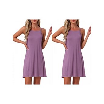 2 Packs Women's Nightgown Modal Soft Spaghetti Dress Crewneck Sleepwear