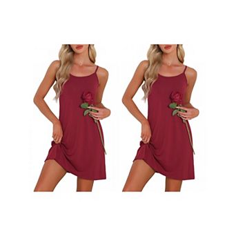 2 Packs Women's Nightgown Modal Soft Spaghetti Dress Crewneck Sleepwear