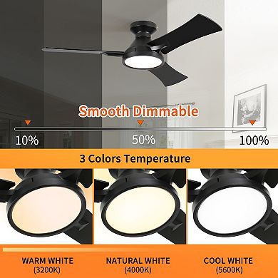 42" Modern Black 3 Plywood Blades Flush Mount Standard Ceiling Fan with Integrated LED and Remote
