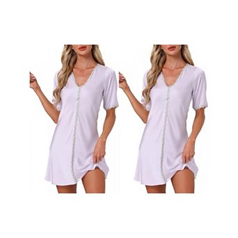 2 Packs Women's Nightgown Floral Sleepdress Soft V Neck Short Sleeve Loungewear